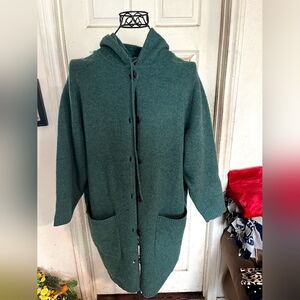 Vintage Herman Geist Forest Green Oversized Hooded Wool Cardigan
